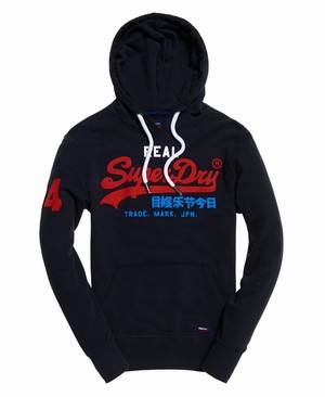 Superdry Vintage Logo Tri Colour Lite Férfi Kapucnis Pulóver Sötétkék | QMOIT4398